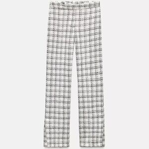 Zara Black and Cream Checkered Tweed Pants